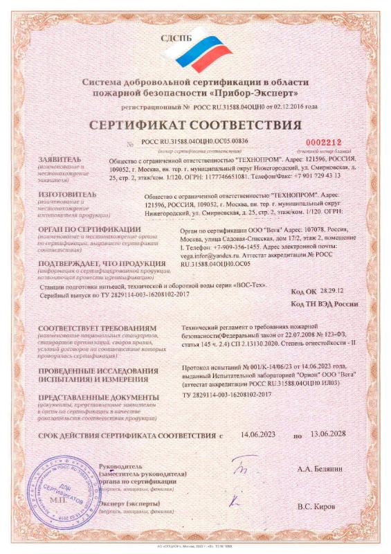 Сертификат ВОС огнестойкость